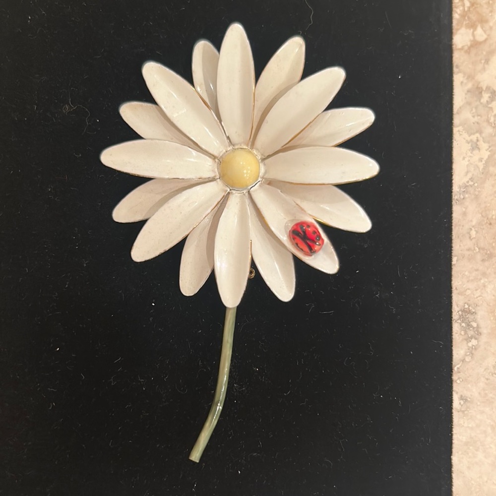 🌺HOST’s PICK!🌺🎉❤️ Vintage SANDOR Co Enamel Flower Brooch with Ladybug